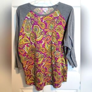 LuLaRoe Randy Gray and Pink Paisley 3/4 Sleeve Top Size 2xl